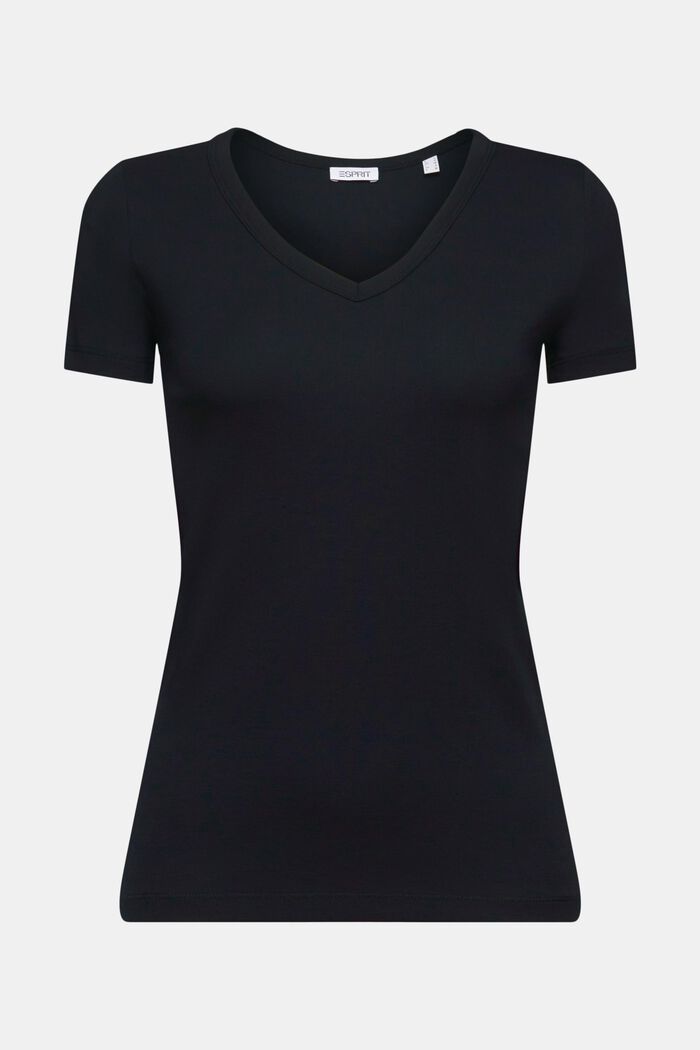 Baumwoll-T-Shirt mit V-Ausschnitt, BLACK, detail image number 5
