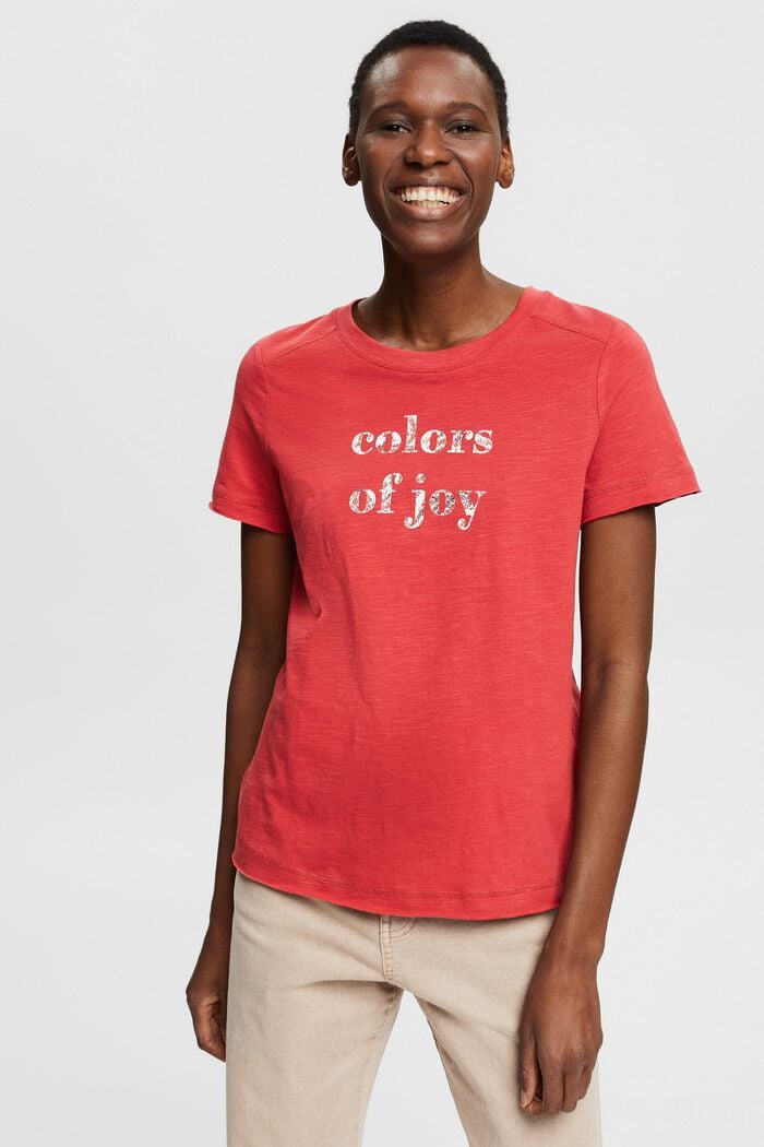 T-shirt à inscription imprimée, coton biologique, RED, detail image number 0