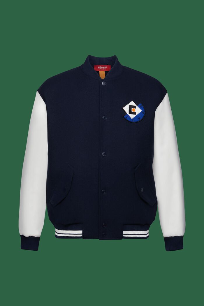 Collegejacke aus Wollmix mit Logo-Patch, NAVY, detail image number 7