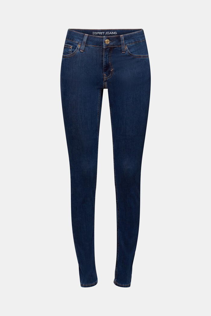 Skinny Jeans mit mittlerer Bundhöhe, BLUE DARK WASHED, detail image number 7