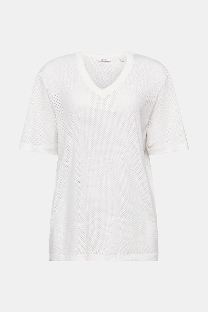 T-Shirt mit V-Ausschnitt und Lochmuster, OFF WHITE, detail image number 5