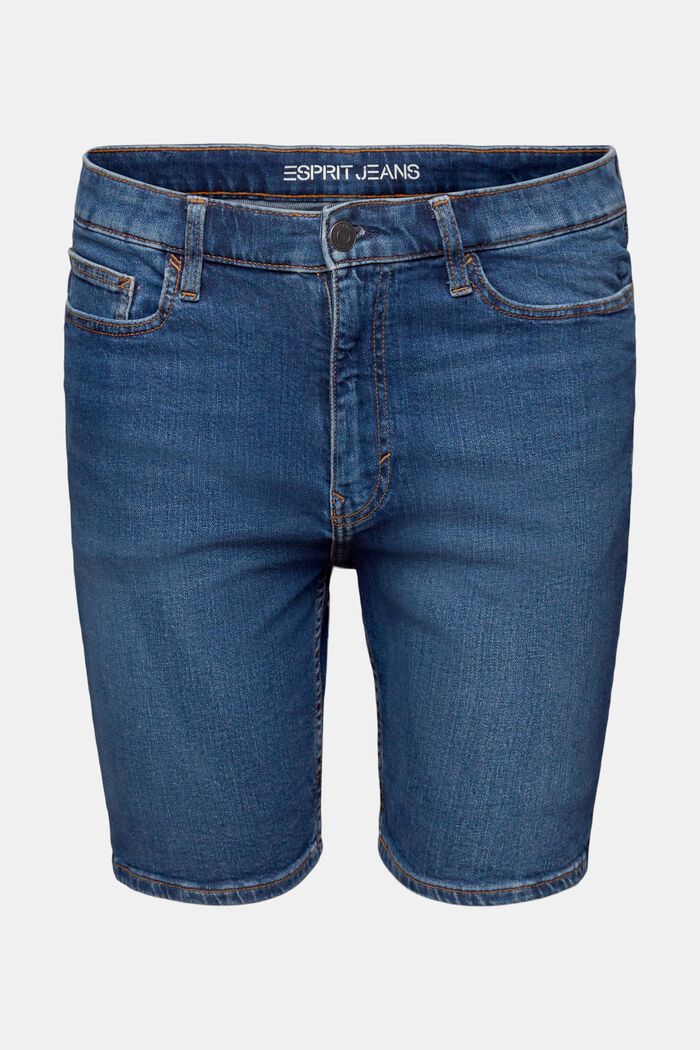 Short en jean droit à taille mi-haute, BLUE DARK WASHED, detail image number 7