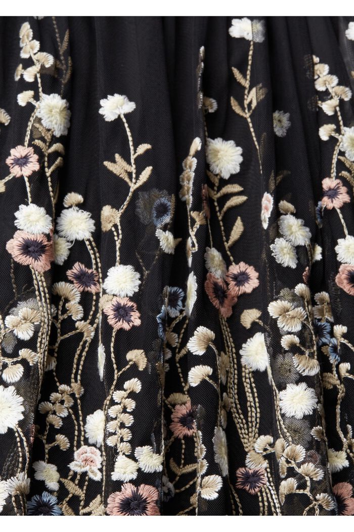 Mesh-Kleid mit Blüten-Stickerei, BLACK, detail image number 1