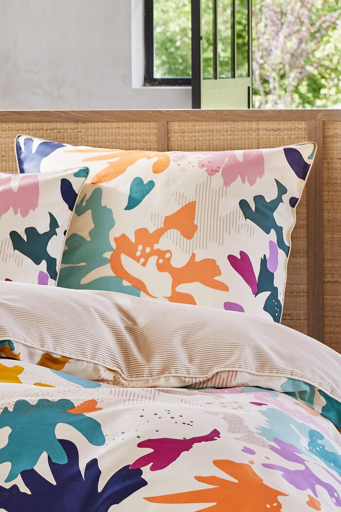 Parure de lit en satin à motif floral coloré, MULTI, detail image number 1