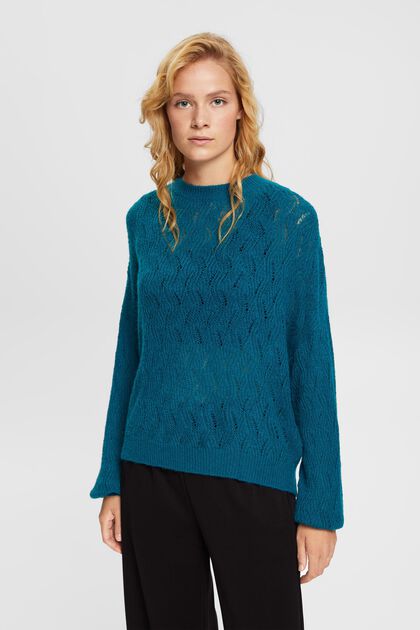 Pointelle-Pullover, TEAL BLUE, overview