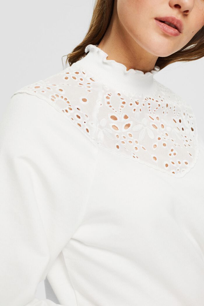 Sweat-shirt à broderie anglaise, coton biologique, OFF WHITE, detail image number 2