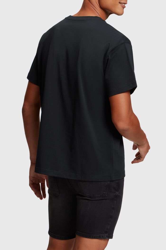 T-shirt à logo floqué appliqué sur la poitrine, BLACK, detail image number 1