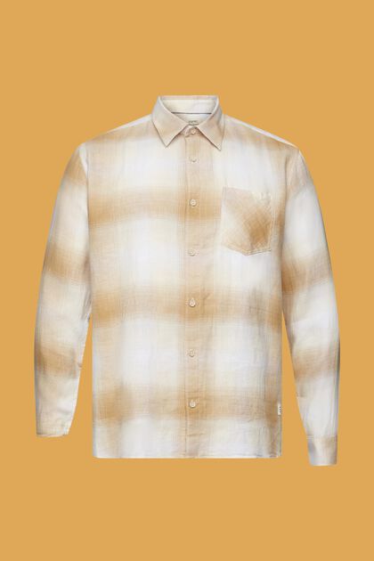 Chemise en mélange de coton et chanvre à motif tartan à carreaux