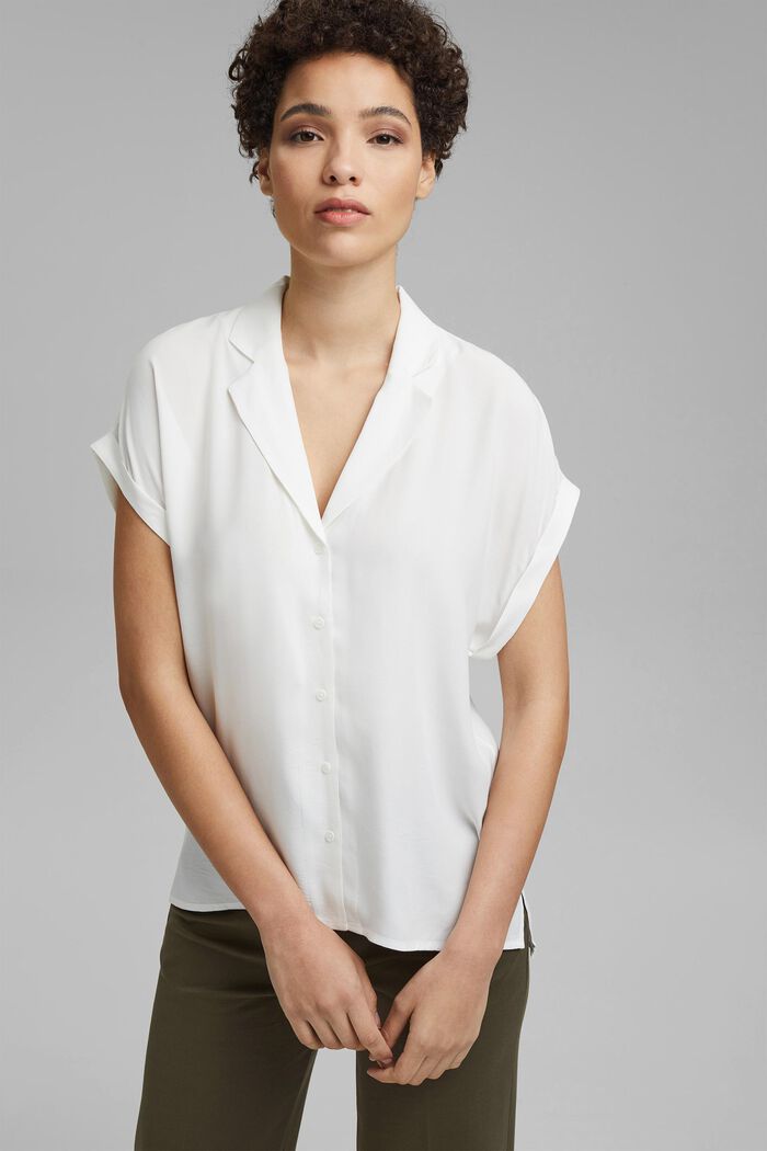 Top façon blouse à col pyjama, LENZING™ ECOVERO™, OFF WHITE, detail image number 0