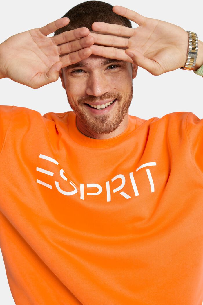 Sweat-shirt unisexe en maille polaire de coton orné d’un logo, CORAL ORANGE, detail image number 2