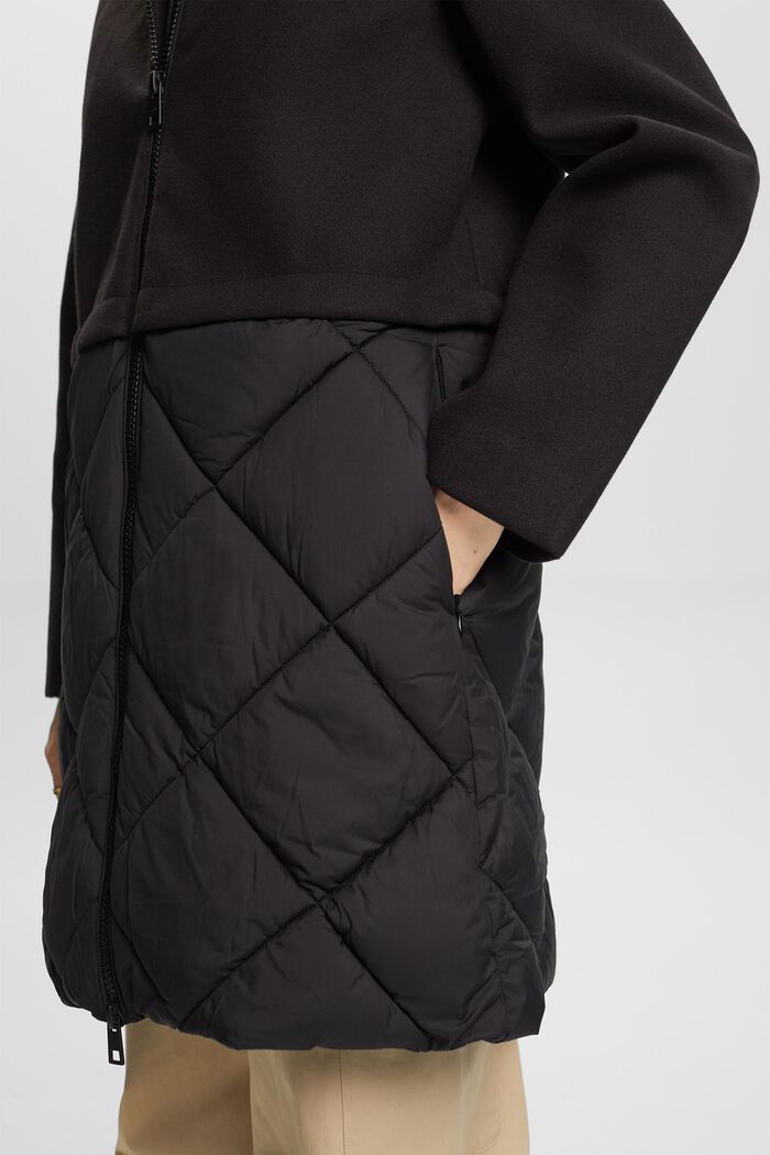 Manteau à capuche en matières mélangées, BLACK, detail image number 4