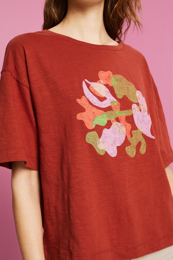 T-Shirt mit Print auf der Vorderseite, 100 % Baumwolle, TERRACOTTA, detail image number 2