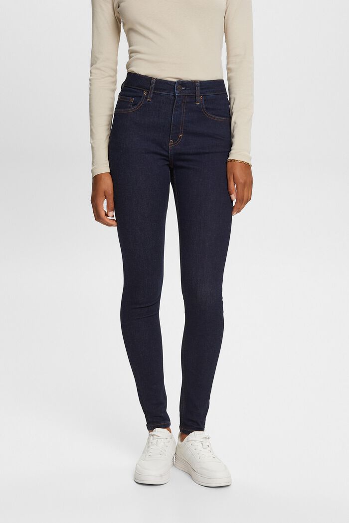 Enge Jeans mit hohem Bund aus Baumwollstretch, BLUE RINSE, detail image number 0