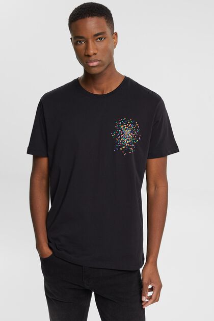 T-Shirt mit Print auf Brusthöhe, BLACK, overview