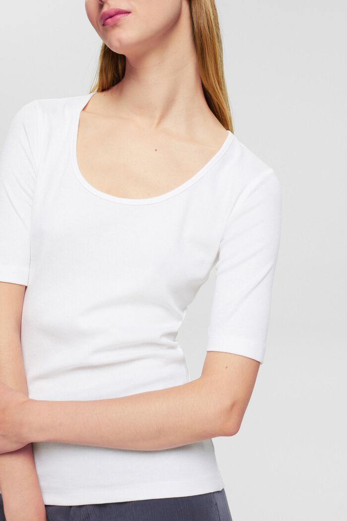 T-shirt finement côtelé, mélange de coton biologique, WHITE, detail image number 2
