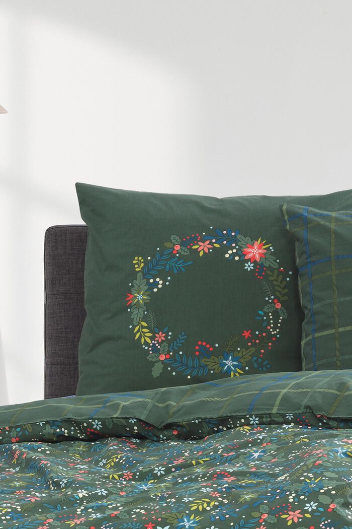 Parure de lit en satin à motif floral, GREEN, detail image number 1