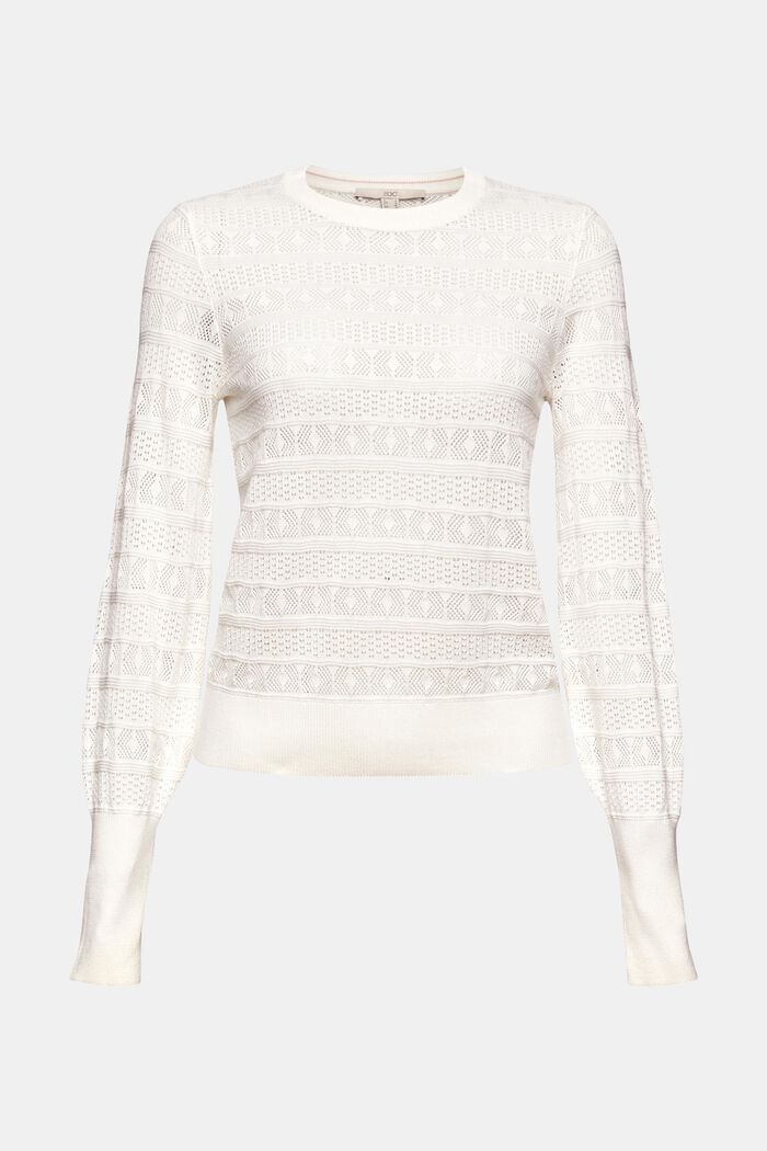 Pullover mit Ajourmuster, 100% Baumwolle, OFF WHITE, overview