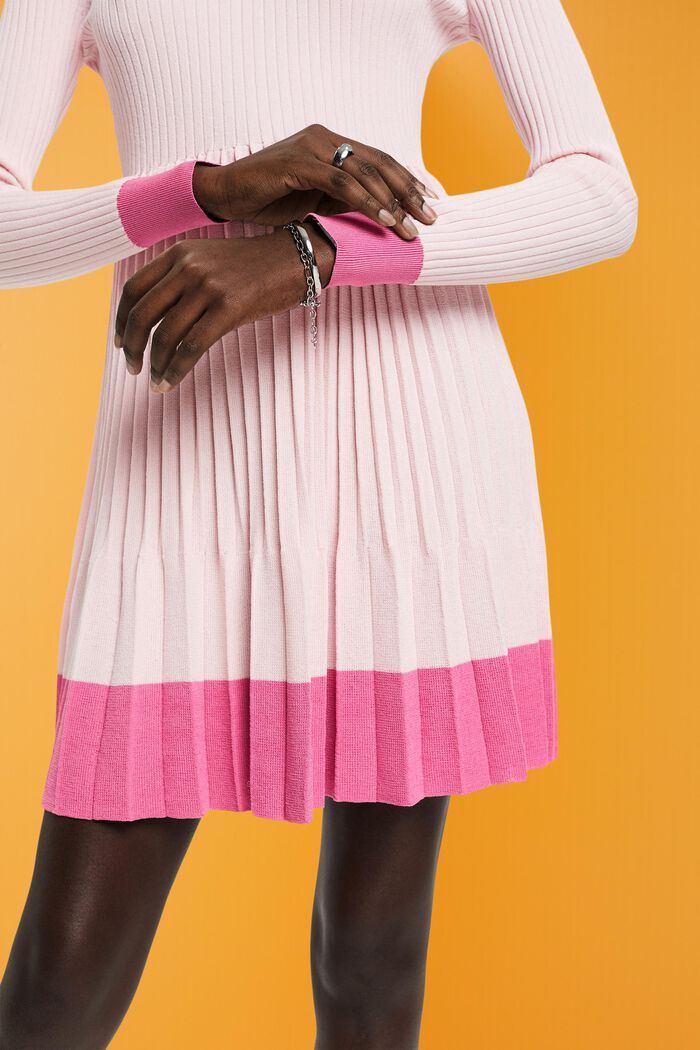 Mini-robe plissée à manches longues et encolure ronde, PINK, detail image number 4