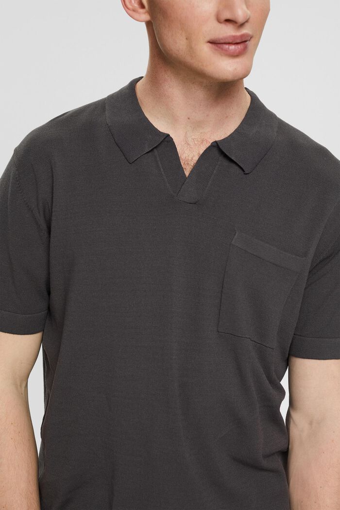 Polo-Shirt aus Feinstrick, LENZING™ ECOVERO™, ANTHRACITE, detail image number 0