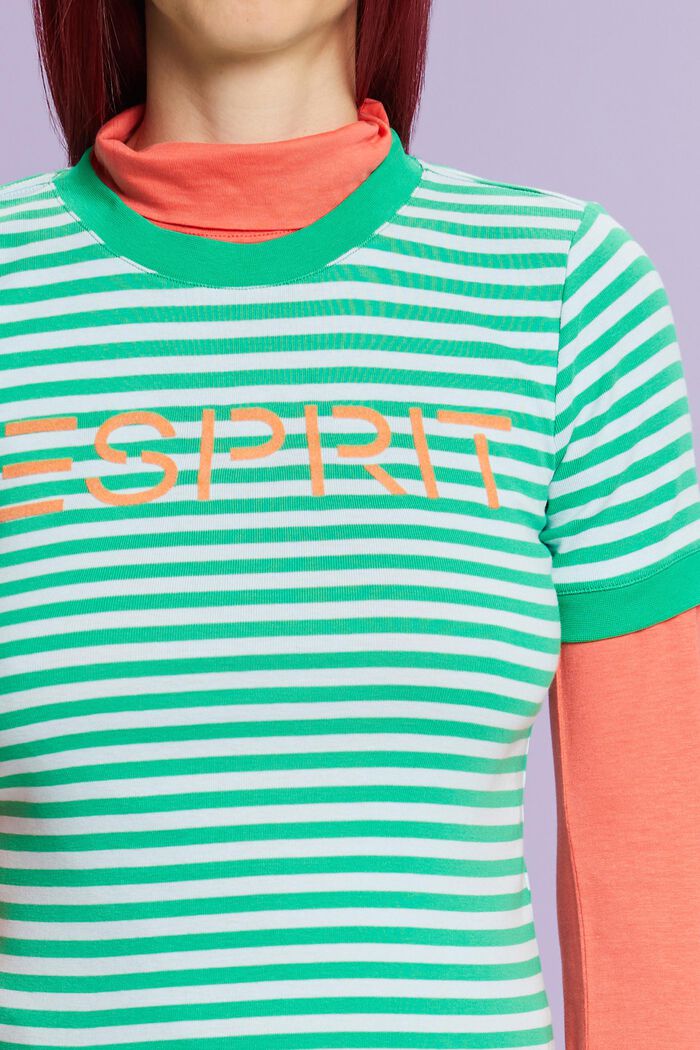 T-shirt en coton rayé à logo imprimé, NEW GREEN, detail image number 1