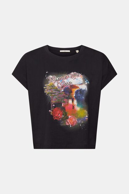 T-Shirt mit Print, 100 % Baumwolle, BLACK, overview