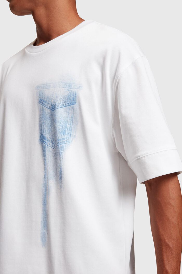 Denim Not Denim T-Shirt mit Indigo Print-Detail, WHITE, detail image number 1