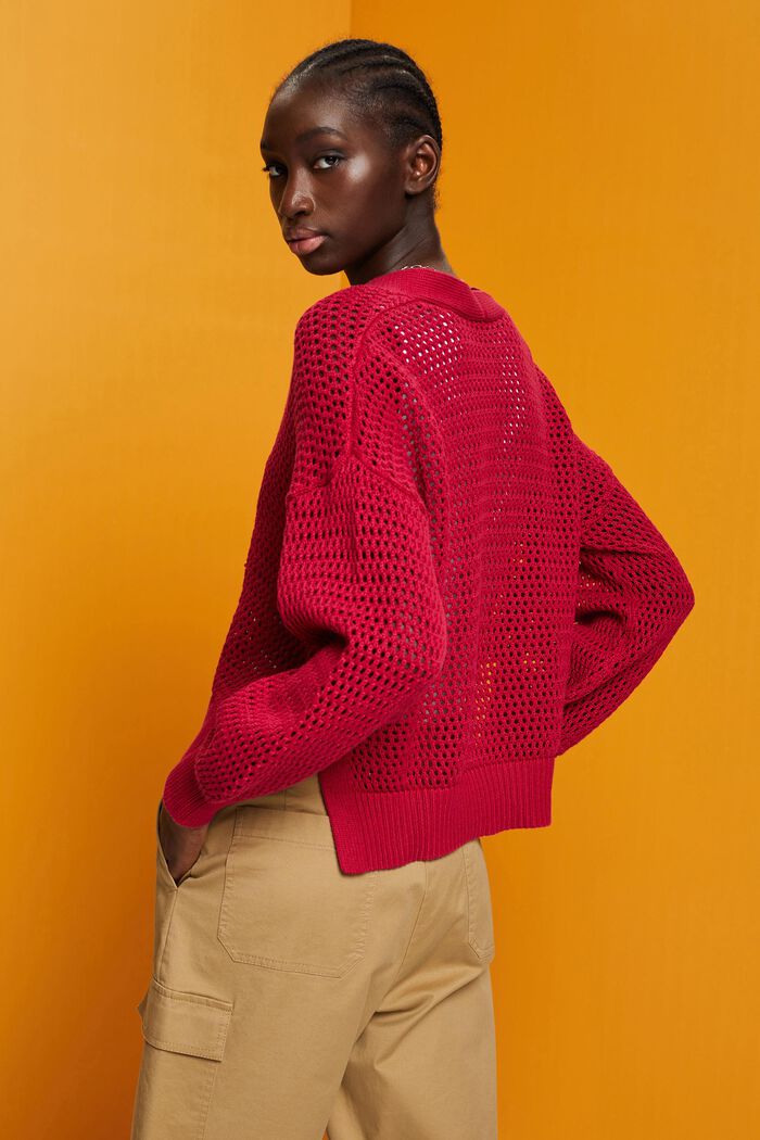 V-Ausschnitt-Pullover aus nachhaltiger Baumwollle, DARK PINK, detail image number 3