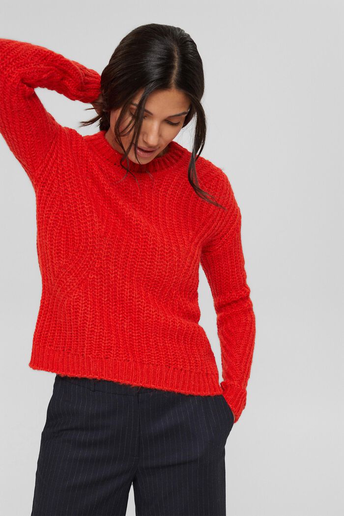 Mit Alpaka: Musterstrick-Pullover, ORANGE RED, overview
