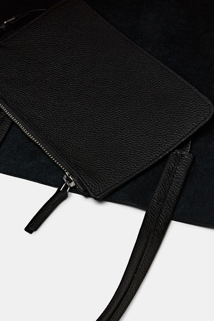 Tote Bag aus Leder mit Logoprägung, BLACK, detail image number 3