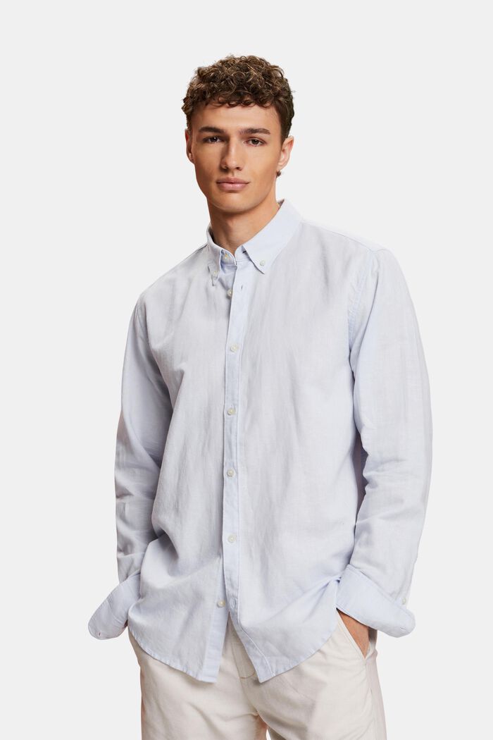 Button-Down-Hemd aus Baumwolle und Leinen, LIGHT BLUE, detail image number 0