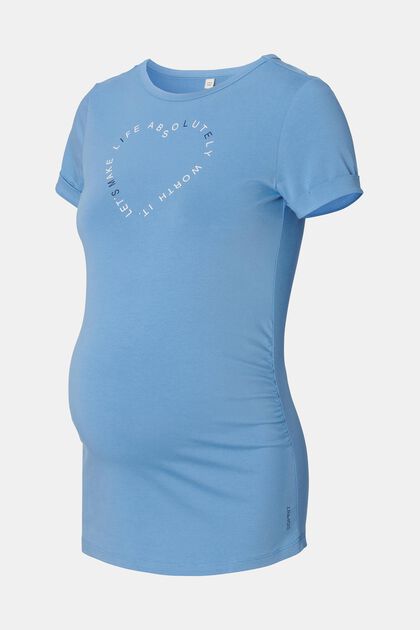 T-shirt à inscription imprimée, coton biologique, BLUE, overview