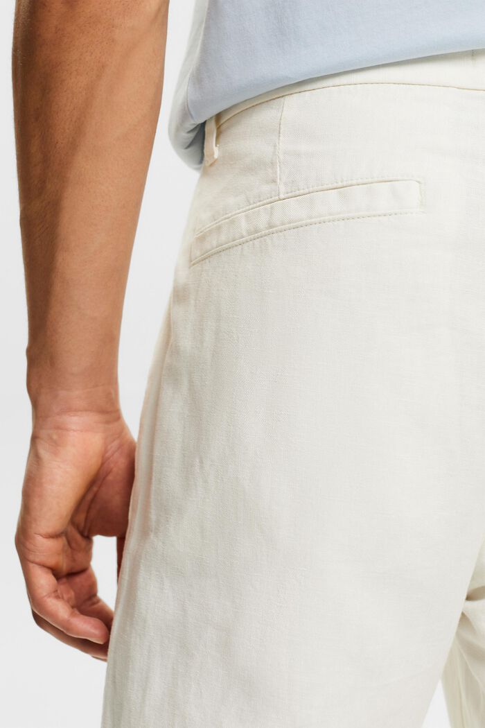 Pantalon de coupe droite en lin et coton, OFF WHITE, detail image number 3