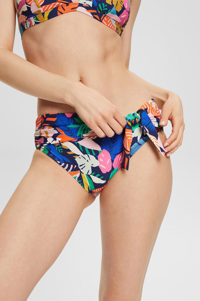 Bunt gemusterter Bikini-Slip mit Binde-Detail, NAVY, detail image number 1