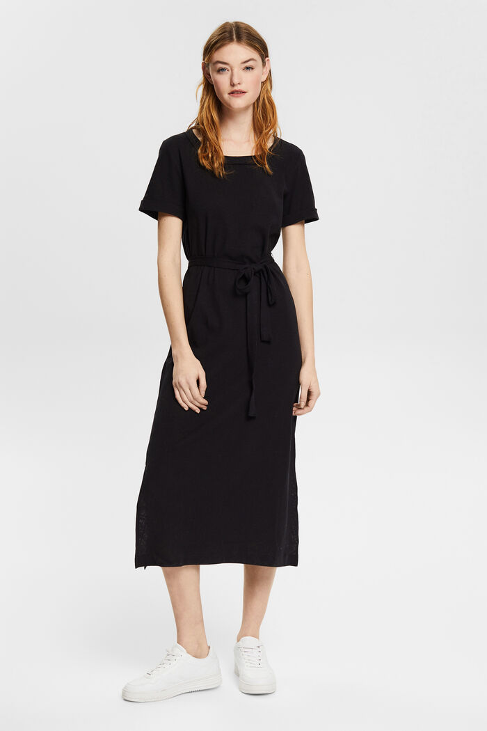 À teneur en lin : la robe chemisier longueur midi, BLACK, detail image number 1