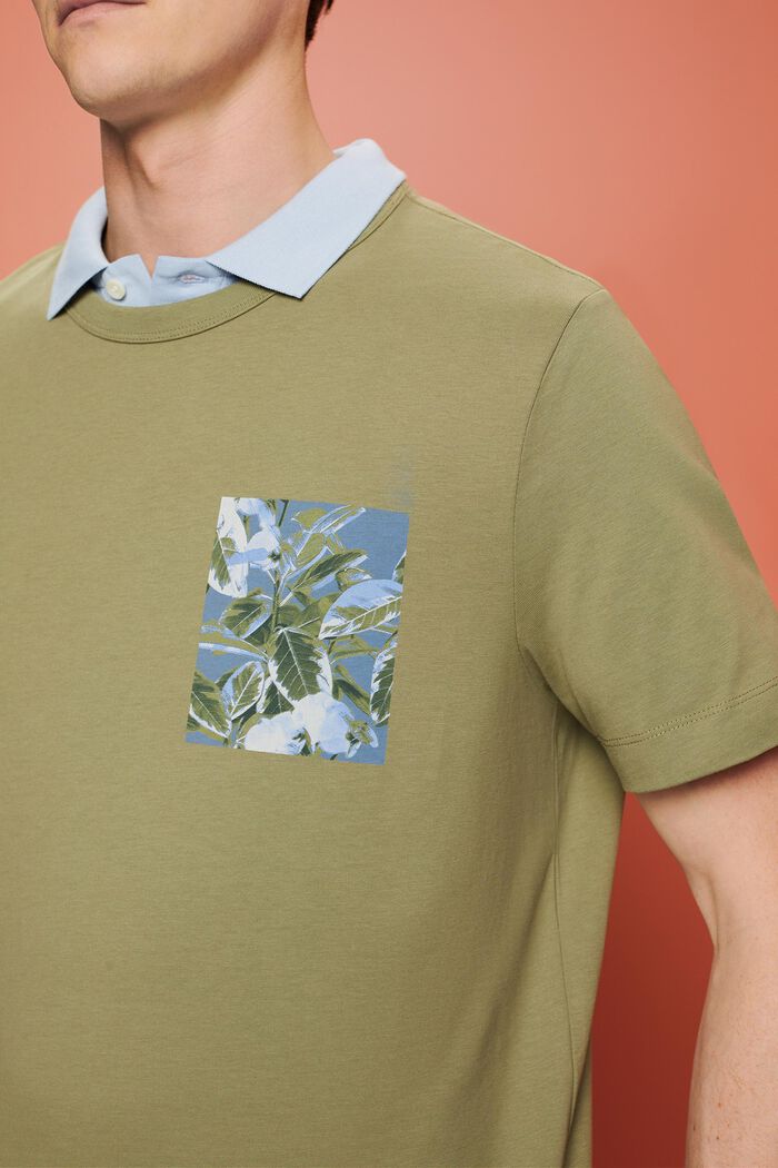Jersey-T-Shirt mit Brust-Print, 100 % Baumwolle, LIGHT KHAKI, detail image number 2