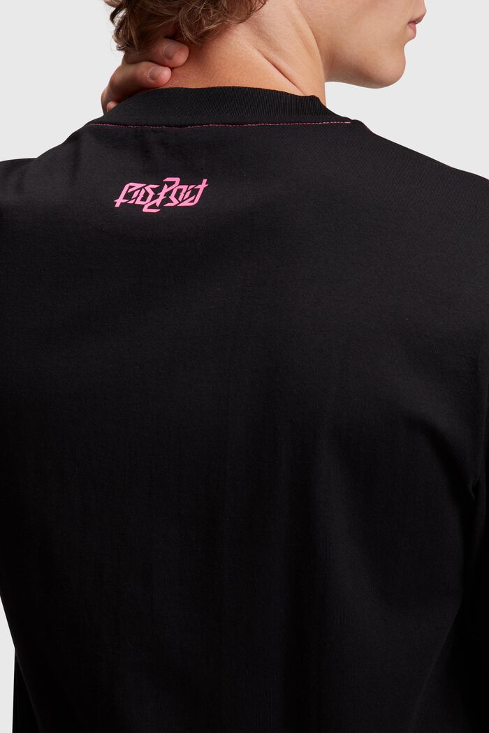 Relaxed Fit T-Shirt mit neonfarbigem Print, BLACK, detail image number 3