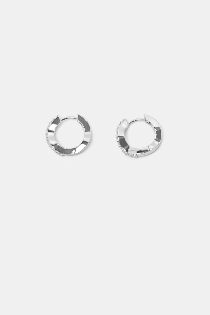 Mini boucles d'oreilles en argent sterling serties de pierres de zircon, SILVER, detail image number 0
