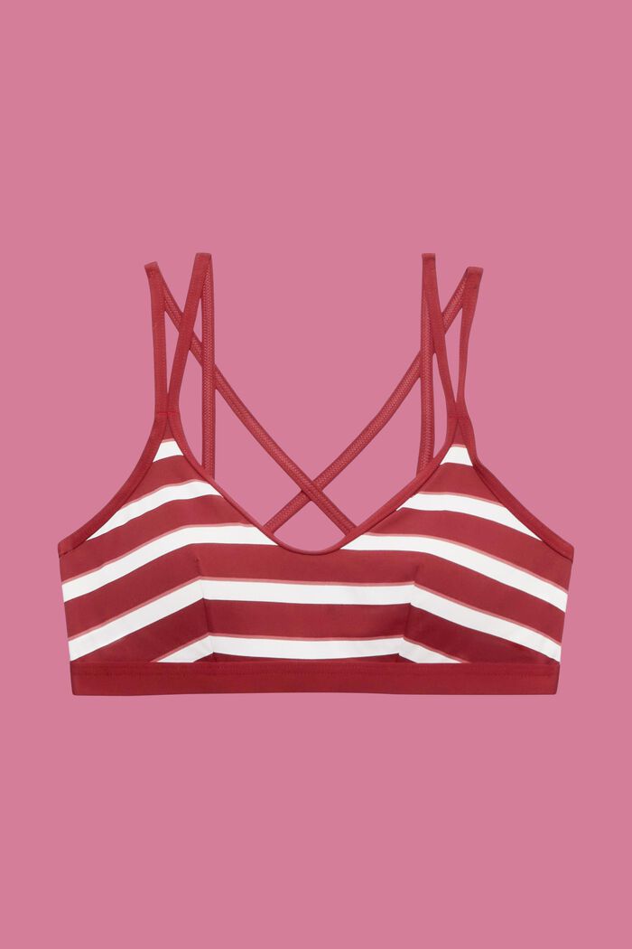 Wattiertes Bikini-Top mit Streifen und gekreuzten Trägern, DARK RED, detail image number 4