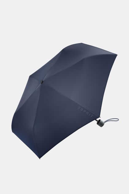 Parapluie de poche bleu marine orné d’un logo imprimé