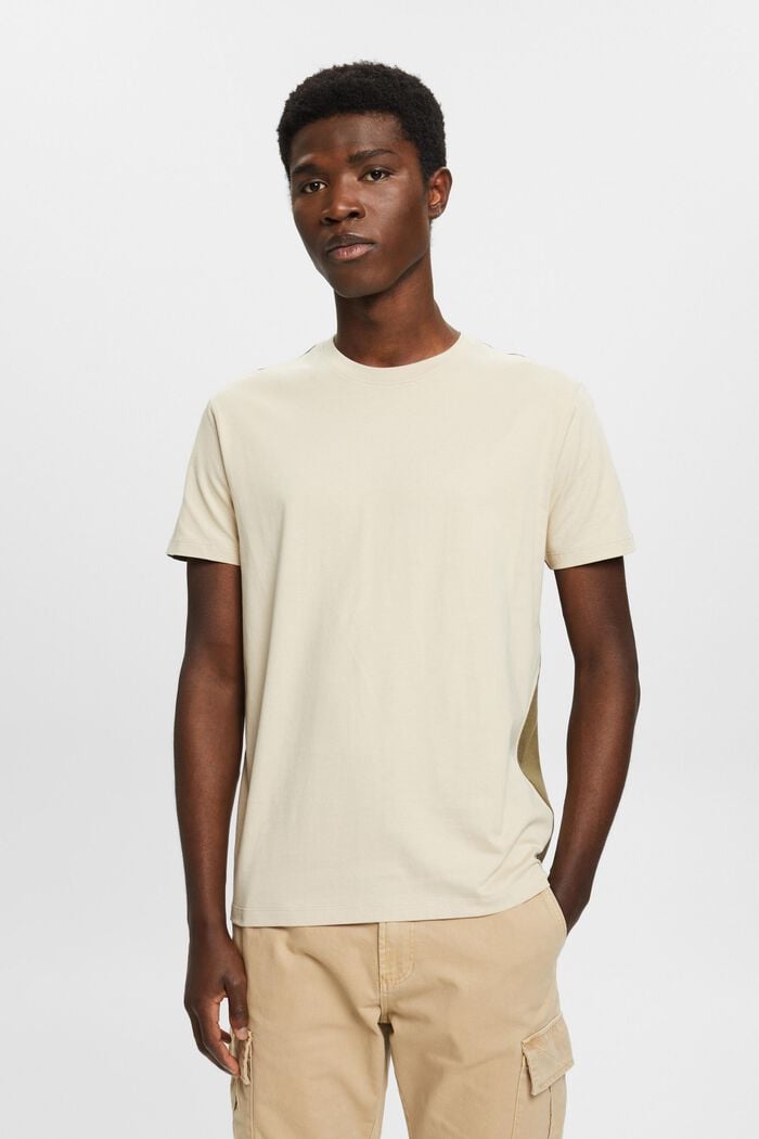 T-shirt en coton bicolore, LIGHT TAUPE, detail image number 0