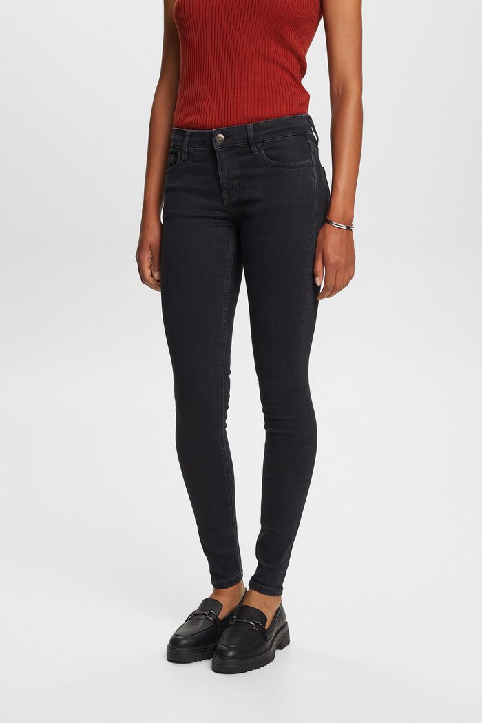 En matière recyclée : le jean Skinny à taille mi-haute, BLACK DARK WASHED, detail image number 0