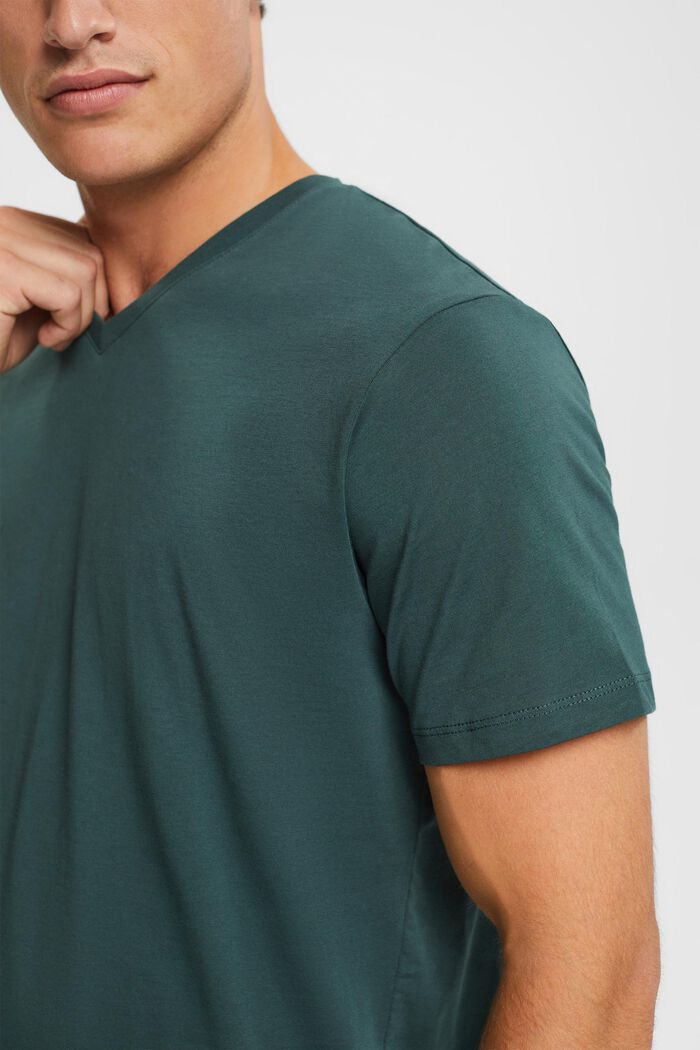 T-Shirt mit V-Ausschnitt aus nachhaltiger Baumwolle, TEAL BLUE, detail image number 0
