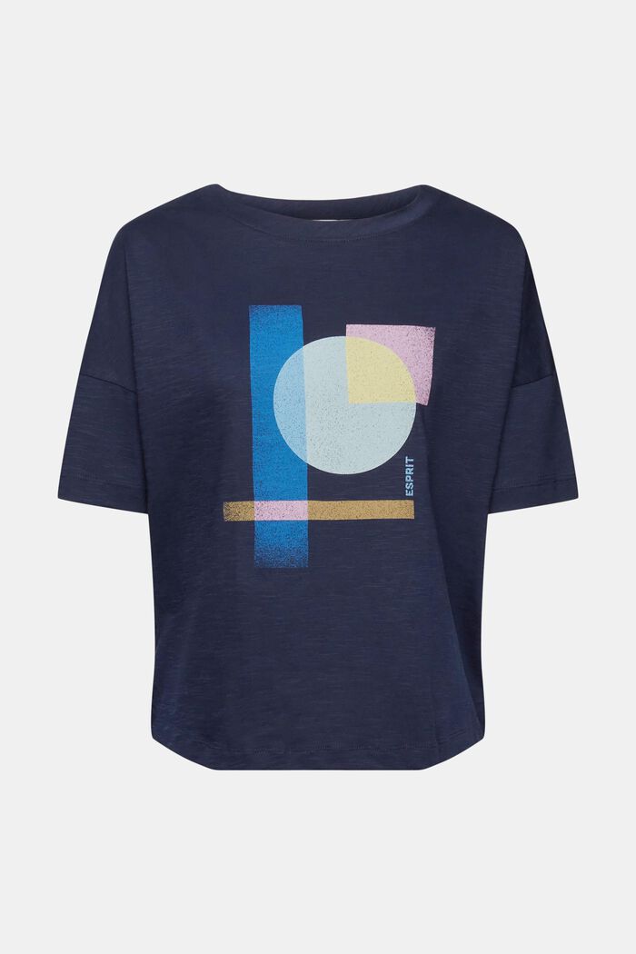 Baumwoll-T-Shirt mit geometrischem Print, NAVY, detail image number 6