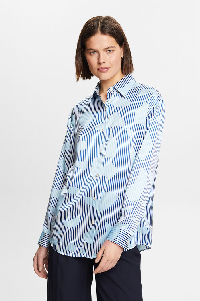 Button-Up-Seidenhemd mit Print, BRIGHT BLUE, detail image number 4