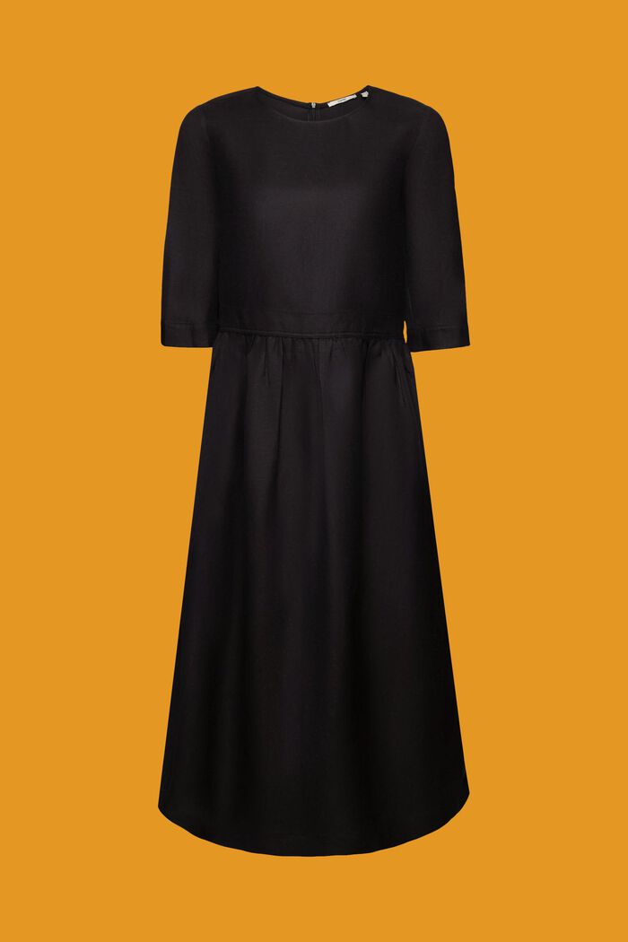 Robe tissée longueur midi en mélange de lin et de viscose, BLACK, detail image number 6