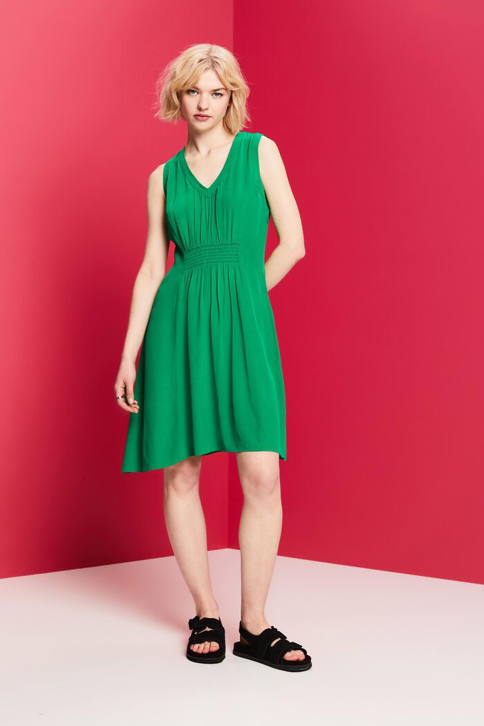 A-Linien-Kleid mit gesmokter Taille, GREEN, detail image number 4
