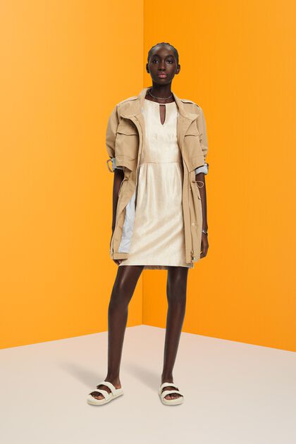 Mini-robe en twill à effet métallique, CREAM BEIGE, overview