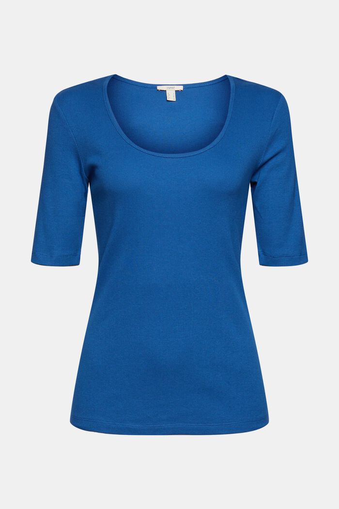 T-shirt finement côtelé, mélange de coton biologique, BRIGHT BLUE, detail image number 2