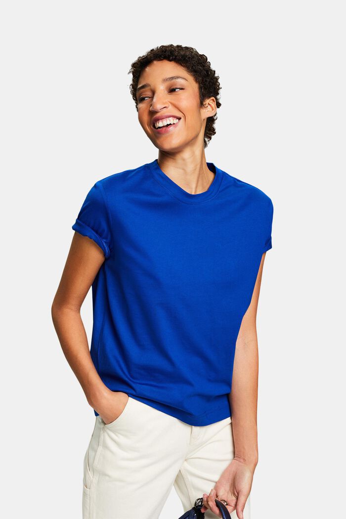 T-shirt à encolure ronde en coton Pima, BRIGHT BLUE, detail image number 0
