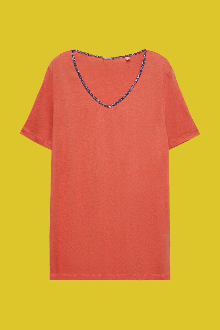 T-Shirt mit floraler Paspelierung, TENCEL™, ORANGE RED, detail image number 2